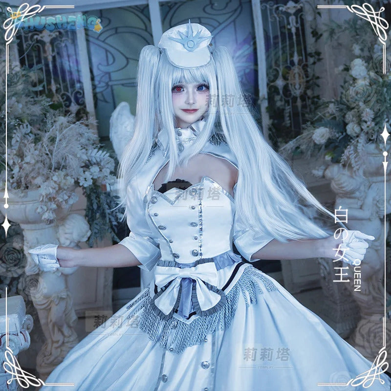 Shusheng-R Tokisaki Kurumi Nightmare Cosplay DATE A LIVE The White Queen Costume Halloween Party Lolita Dress Wig Props Women's Sweet Set