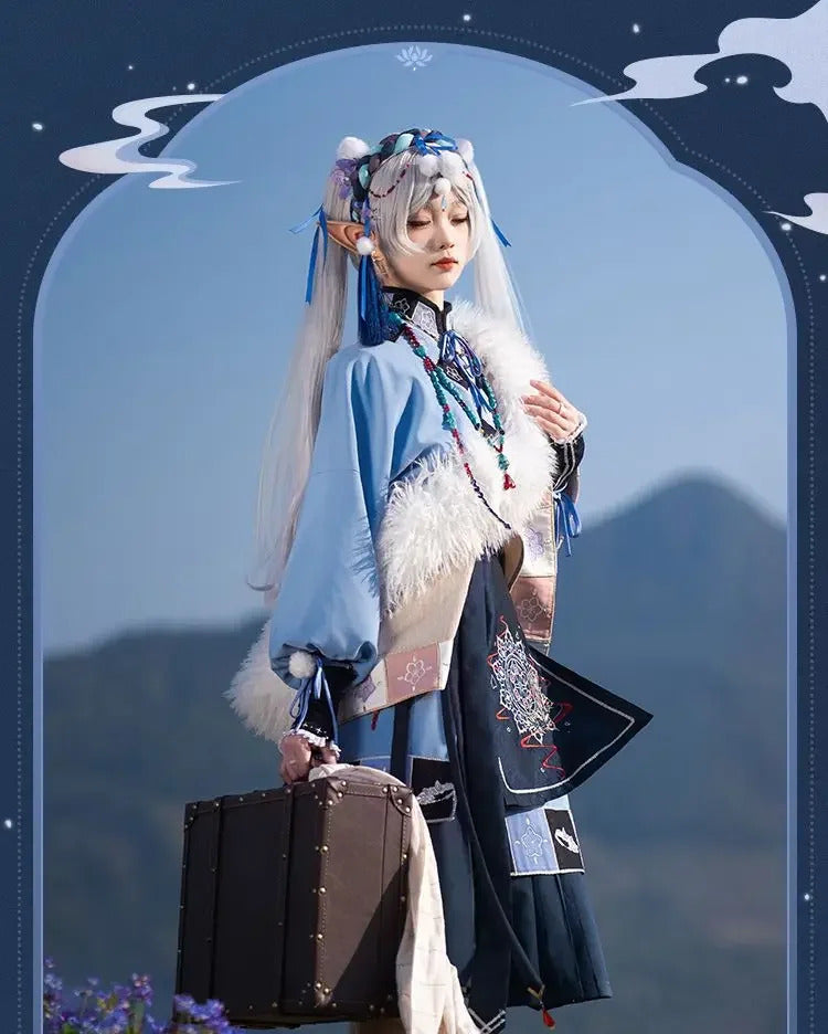 Frieren: Beyond Journey's End Frieren Cosplay Tianshan Snow Costume Halloween Party Sweet Chinese Uniform Dress Prop Wig Set