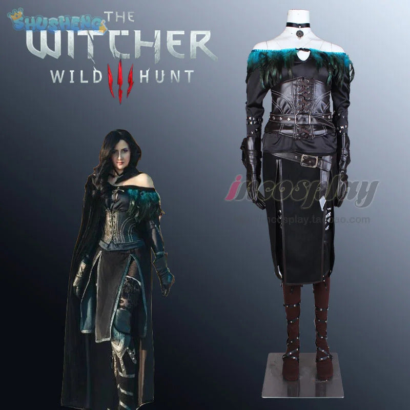 Witcher 3 Wild Hunt Cosplay Yennefer of Vengerberg Costume Cloak apron gloves waistband Full set Halloween Party Woman uniform