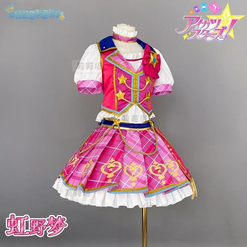 Anime Nijino Yume Aikatsu Stars! Cosplay Costume Cute New Pink Lolita Campus Dress Halloween Party Props Wig Women's Set