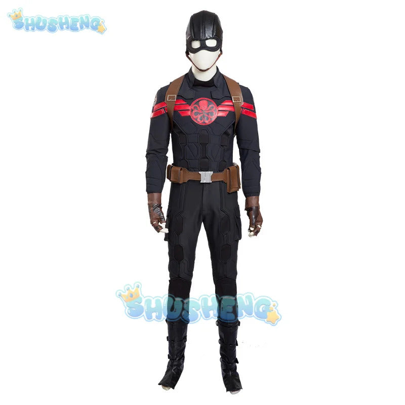 Movie Superhero Steven Rogers Captain Cosplay Hydra Costume Mask Shawl Gloves Pants Waist Bag Shoe Cover Halloween Men Uniform
