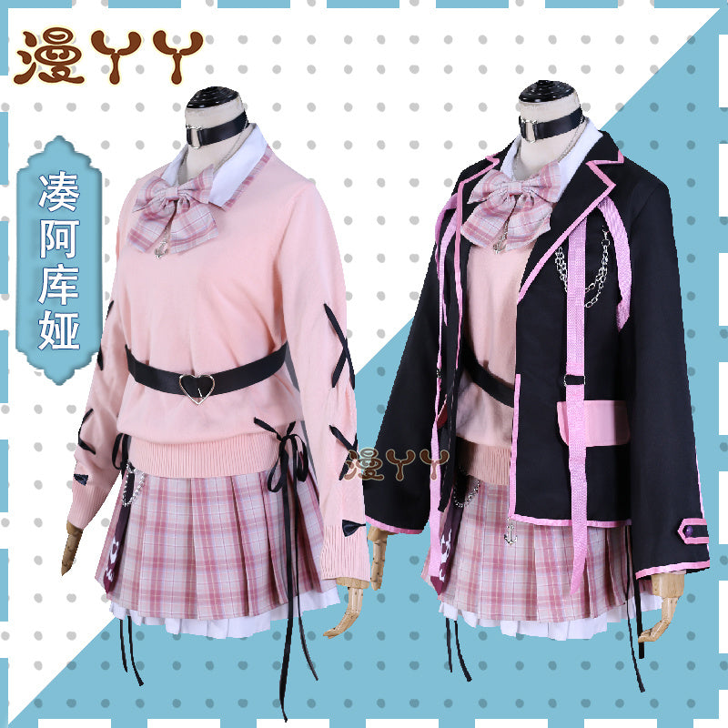 Anime Virtual YouTuber VTuber Minato Aqua Cosplay Costume Hololive Girls Aqua JK Pink School Uniform Cute Bowknot Halloween Suit
