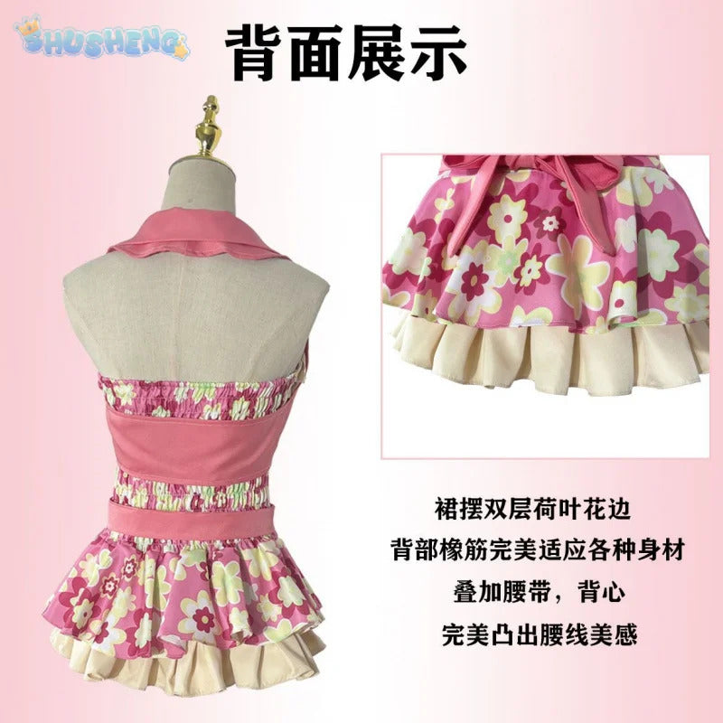Anime Hoshimiya Ichigo Aikatsu!Cospaly Costume Halloween pink sweet dress vest belt prop set beach women New swimsuit uniform