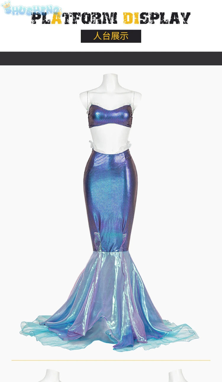 New Movies Ariel girl Princess Dress Little Mermaid Cosplay Kids Costume Party Carnival Children Halloween Clothes Adult set