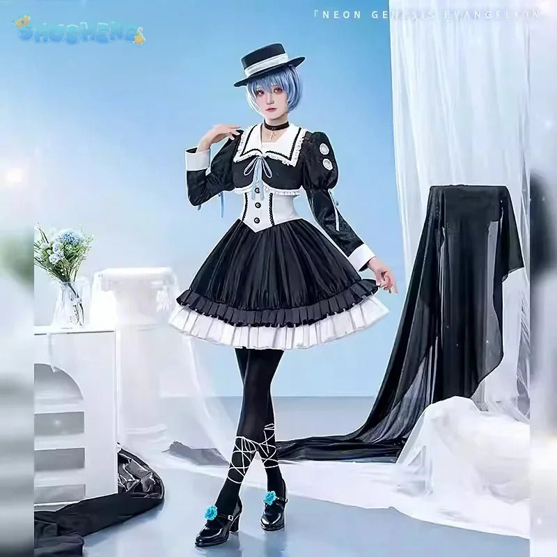 Shusheng-R Anime EVA New Ayanami Rei Cosplay Costume Halloween Party Sweet Lolita dress hat socks necklace prop set men women uniforms