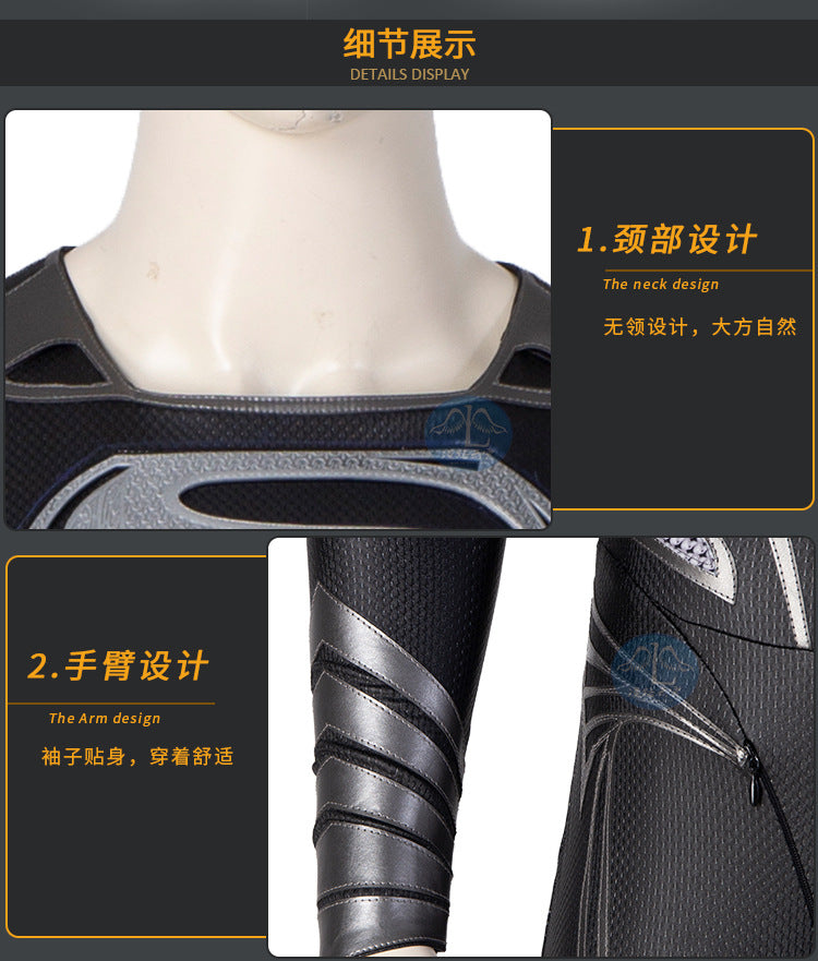 New Clark Kent Cosplay Costume Black Jumpsuit Cloak Super Hero Set Custom Made