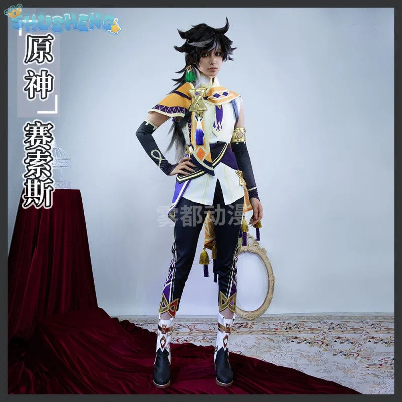Shusheng-R Game Genshin Impact Sethos Cosplay Costume Belt shawl earrings jewelry prop set Halloween party men women fashion uniform S-XXXL