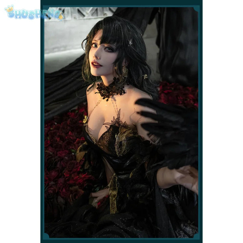 Path to Nowhere Raven MBCC-S-074 Cosplay Black glue gift box Costume Halloween Black Dress Necklace Props Wig Women's Sexy Set