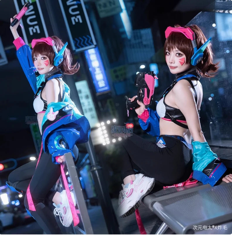 OW D.Va Overwatch Cosplay Tokyo Official Valley Costume Leather jacket strapless pants wig prop set Halloween fashion uniform