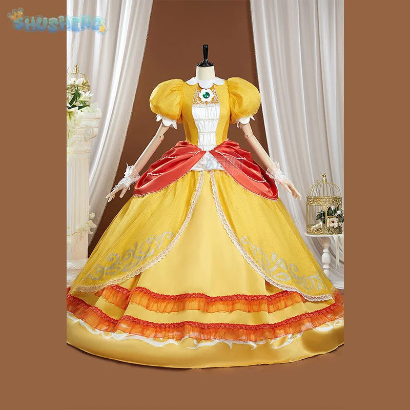 Shusheng-R Princess Daisy Cosplay Super Cos Bros Daisy princess Costume Halloween Party Gorgeous Dress Prop crown Women Sweet New Set