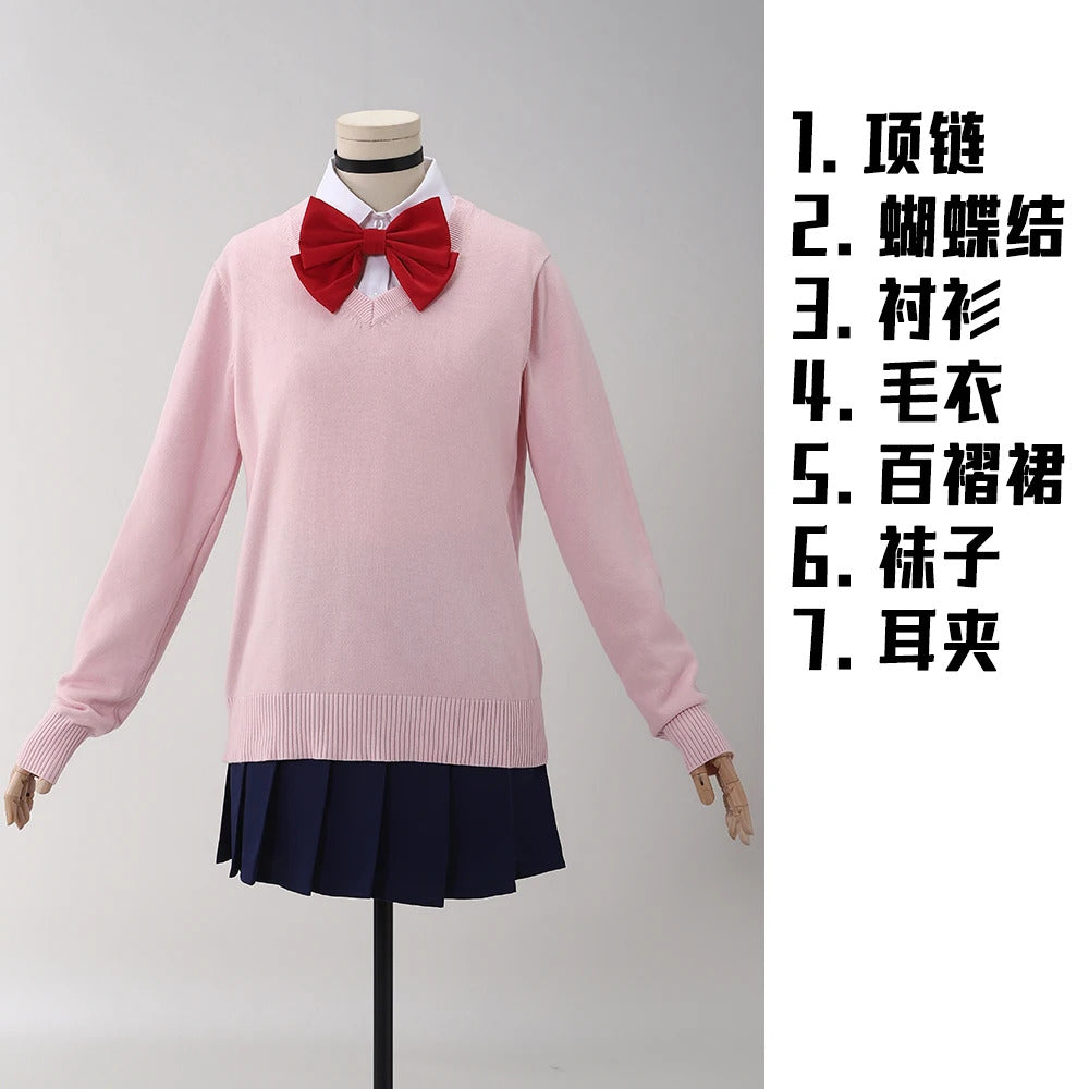 Anime dandadan Momo Ayase cosplay costume pink top skirt earrings choker school uniform props Halloween party women Shusheng
