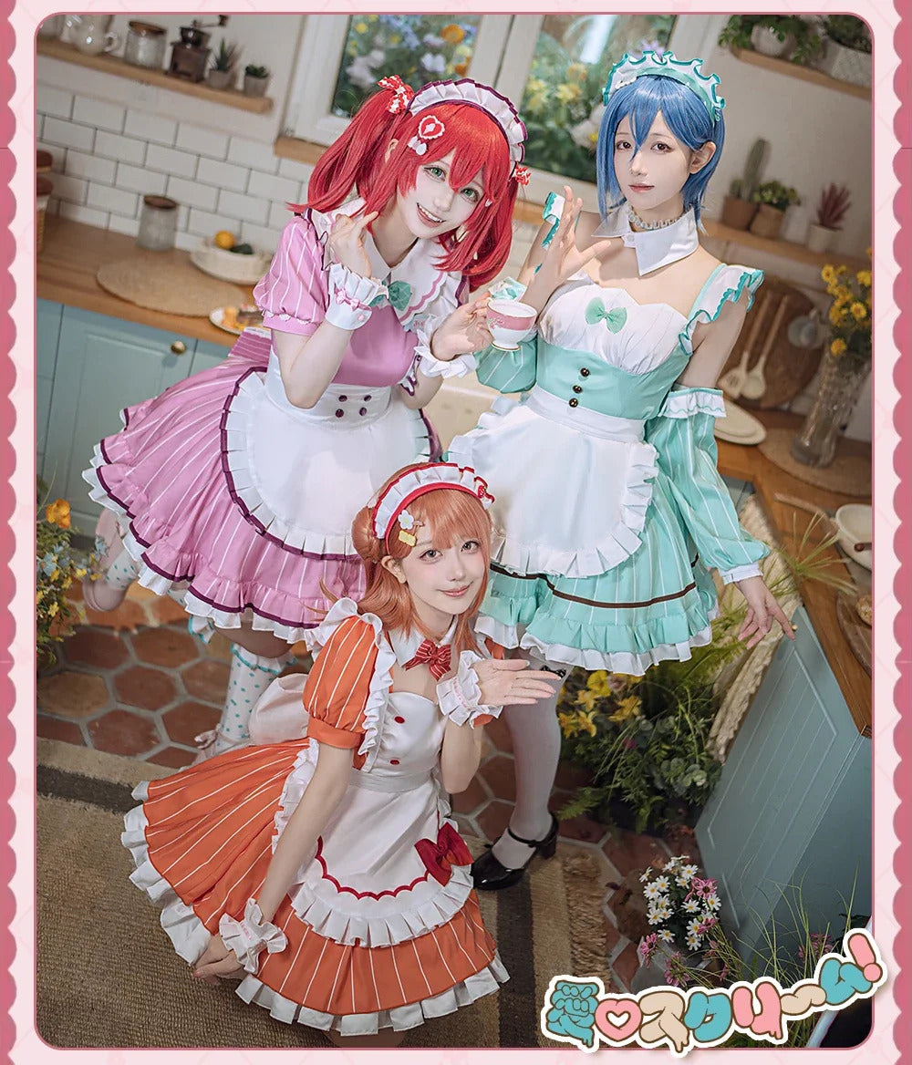 LoveLive!Superstar!!Uehara Ayumu Ruby Kurosawa Wakana Shiki Cosplay Costume Socks Apron Tie Hair Clip Wig Halloween Maid Set