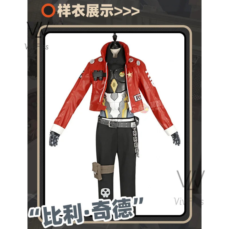 Game Zenless Zone Zero Billy Kid Cosplay Costume Wig Mask Guns Weapons Leather Uniform White Hair Cunning Hares Aka Gentle House