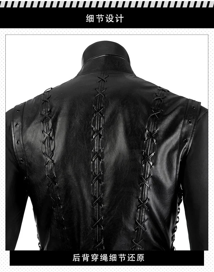 Geralt Witcher 3 Wild Hunt Cosplay Geralt Costume Men Handsome Black Leather Coat Belt Gloves Party Halloween Uniform Full Set