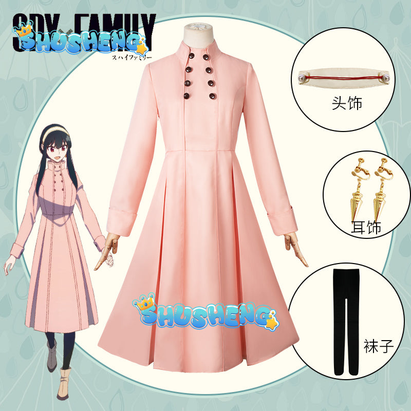 Spy X Family Yor Forger Cosplay Costume Pink Dress Anime Wig Earrings Headwear Stockings Yor Briar Daily Outfit Women Girl