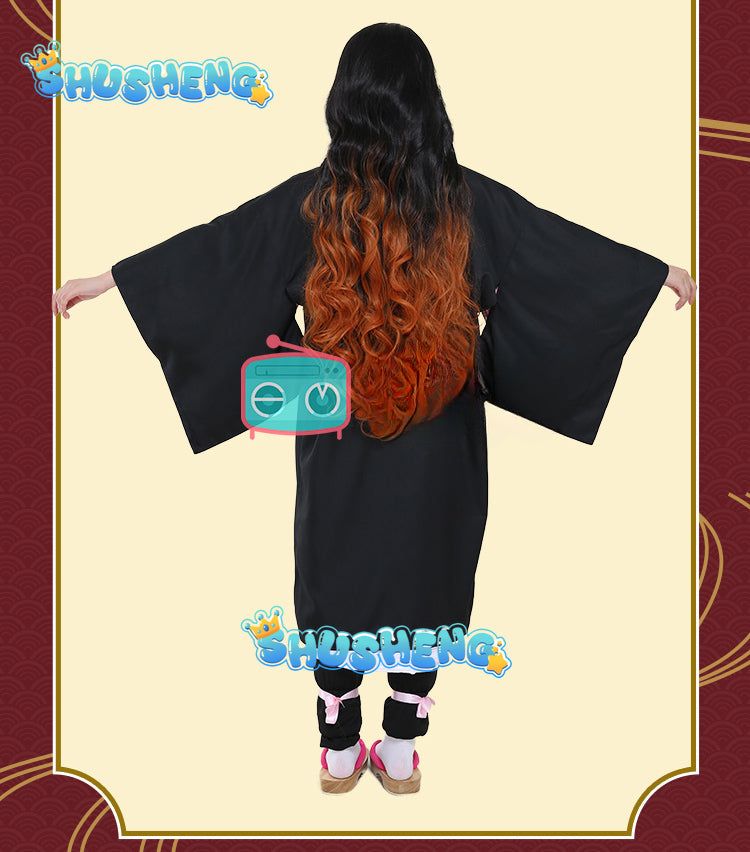Anime Kamado Nezuko Cosplay Costume Kimono Devil Hunter Kamado Nezuko Costume Wig Womens Girls Kimono Uniform Clothes