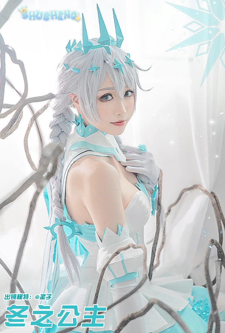 Honkai impact 3rd Kiana kaslana winter Princess cosplay costume cloak and Crown props full set uniform Carnival Halloween set