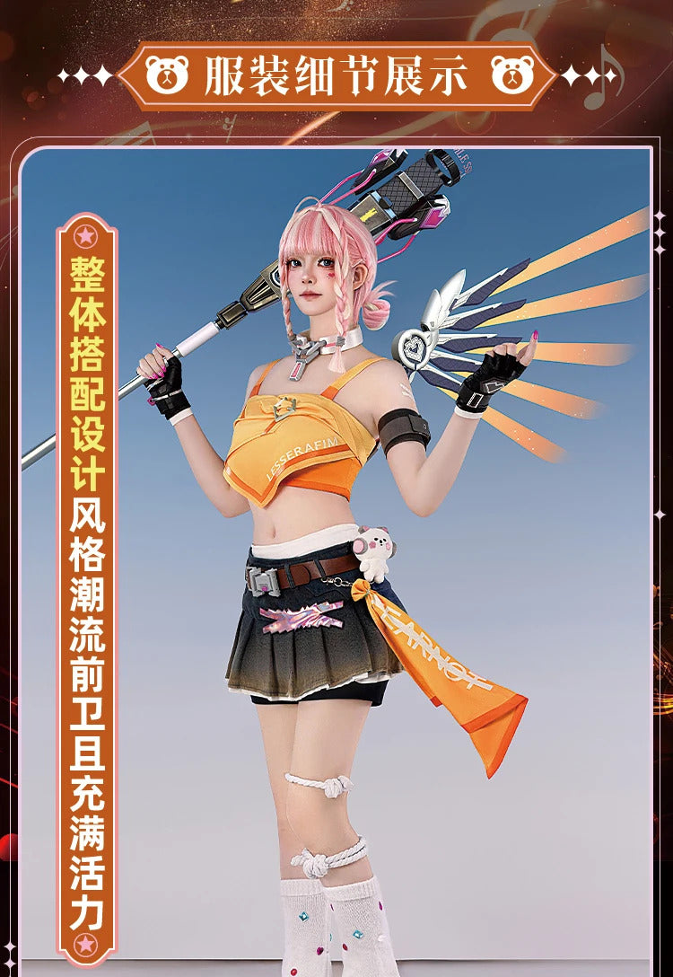 Overwatch Mercy Angela Ziegler Cosplay Linkage girl grou Costume Halloween Party Sweet Women Uniform Wig Props Accessories Set