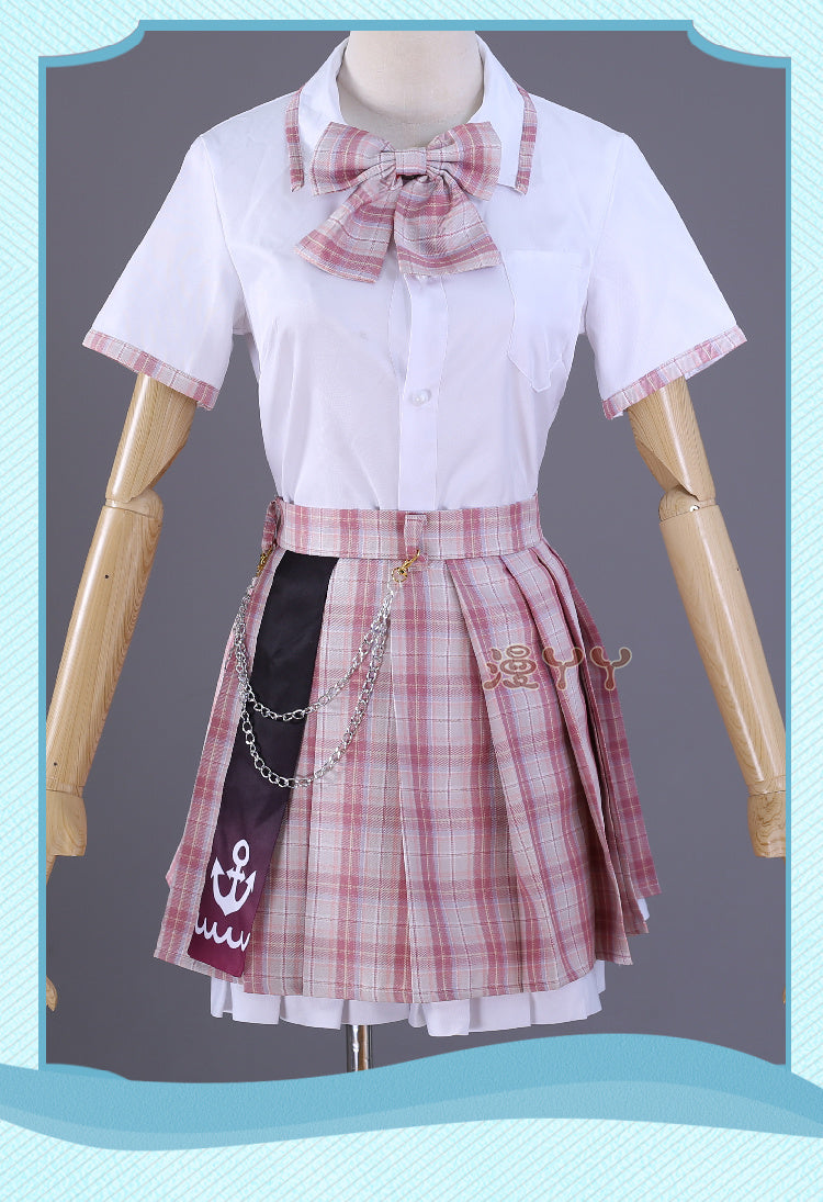 Anime Virtual YouTuber VTuber Minato Aqua Cosplay Costume Hololive Girls Aqua JK Pink School Uniform Cute Bowknot Halloween Suit