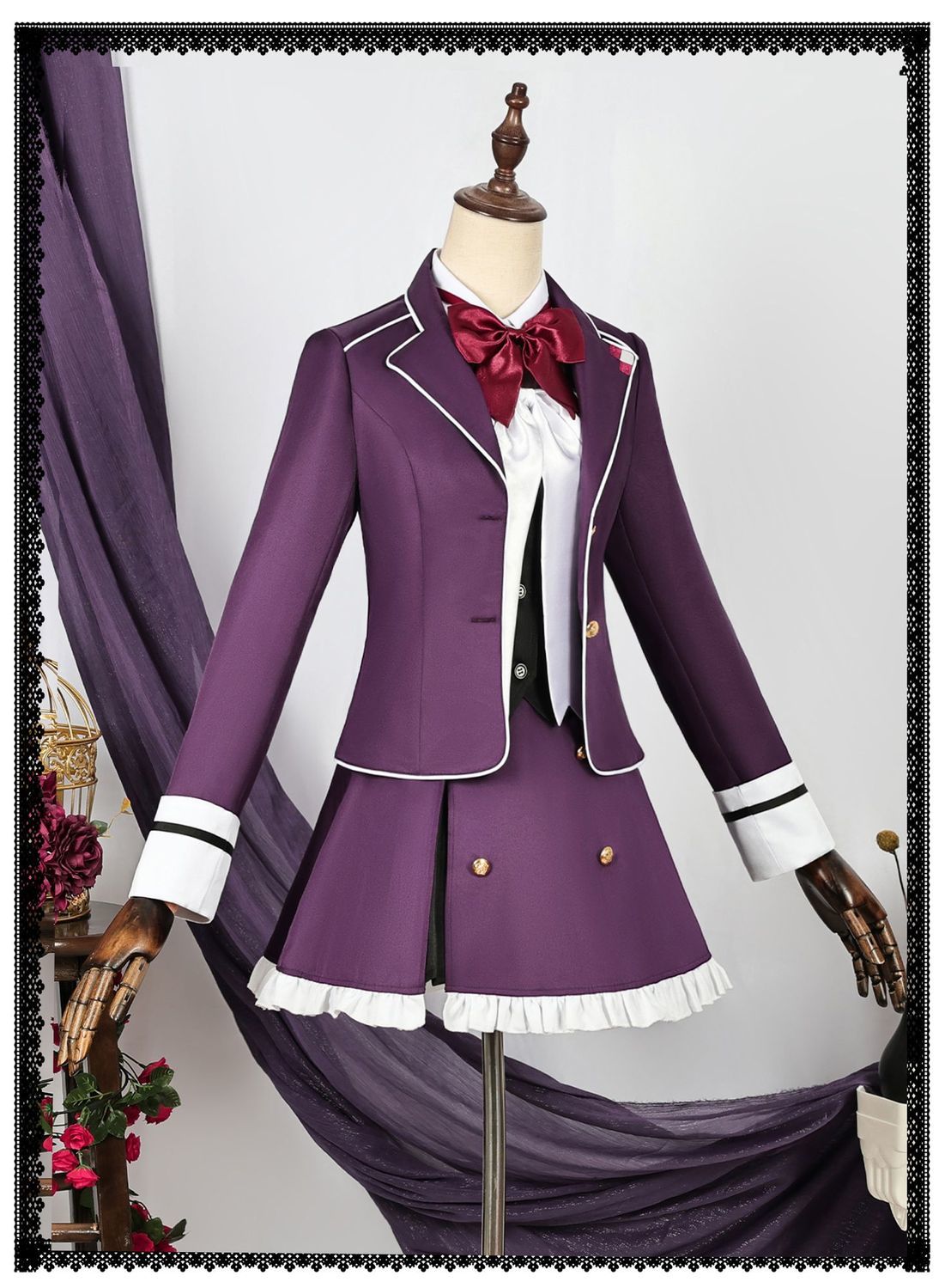 Game Diabolik Lovers Komori Yui Cosplay Costume Wig Fashion Purple Suit Uniform Dress Set for Women Halloween Party Role Play