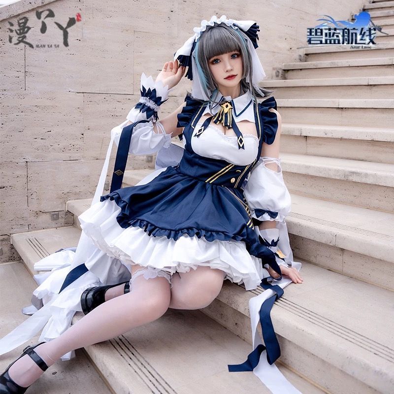 Azur Lane Cheshire Cosplay Lolita Maid Dress Game Anime Suit for Women Halloween Carnival Roleplay Clothing COSFun