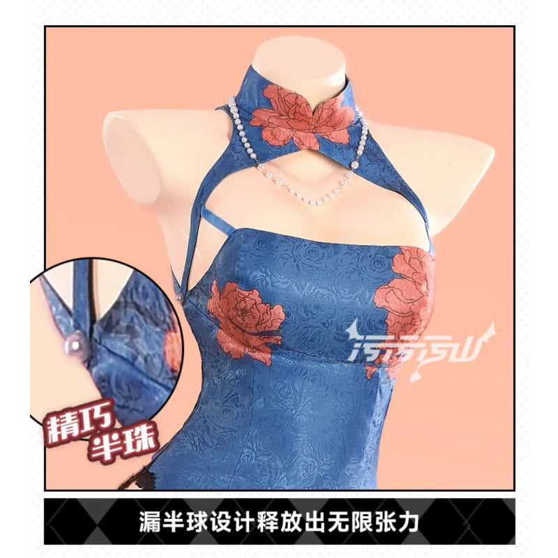 Azur Lane Chien Wu cosplay costume Halloween carnival blue Chinese style qipao Woman sexy dress uniform suit wig set
