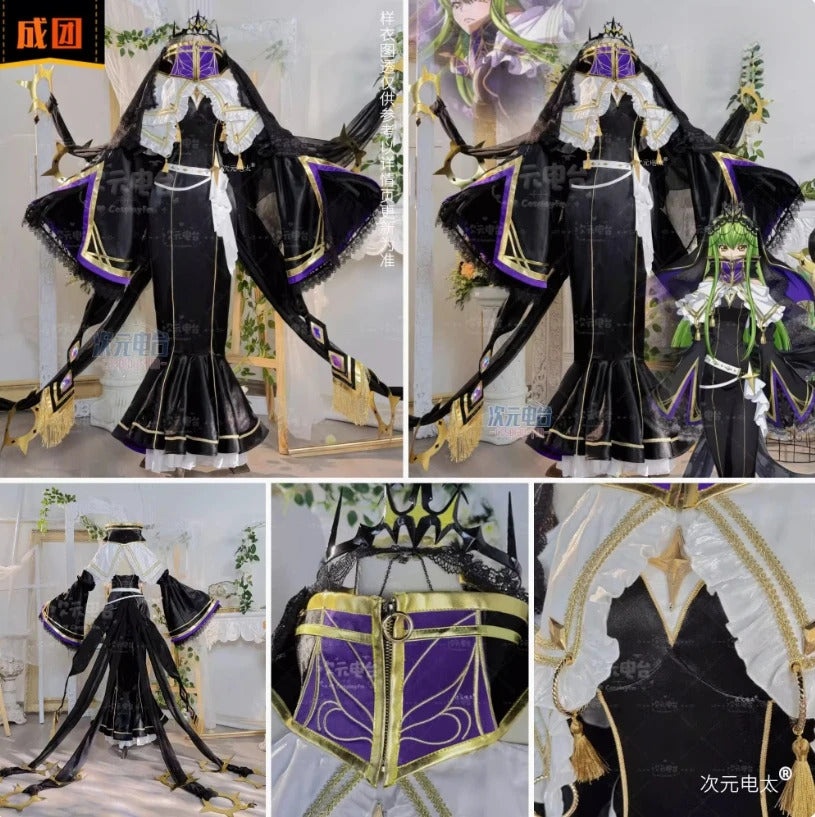 CODE GEASS Lelouch of the Rebellion C.C. Cosplay Witch Costume Halloween Gothic Dress Props Wig Women's Full Set New Uniform