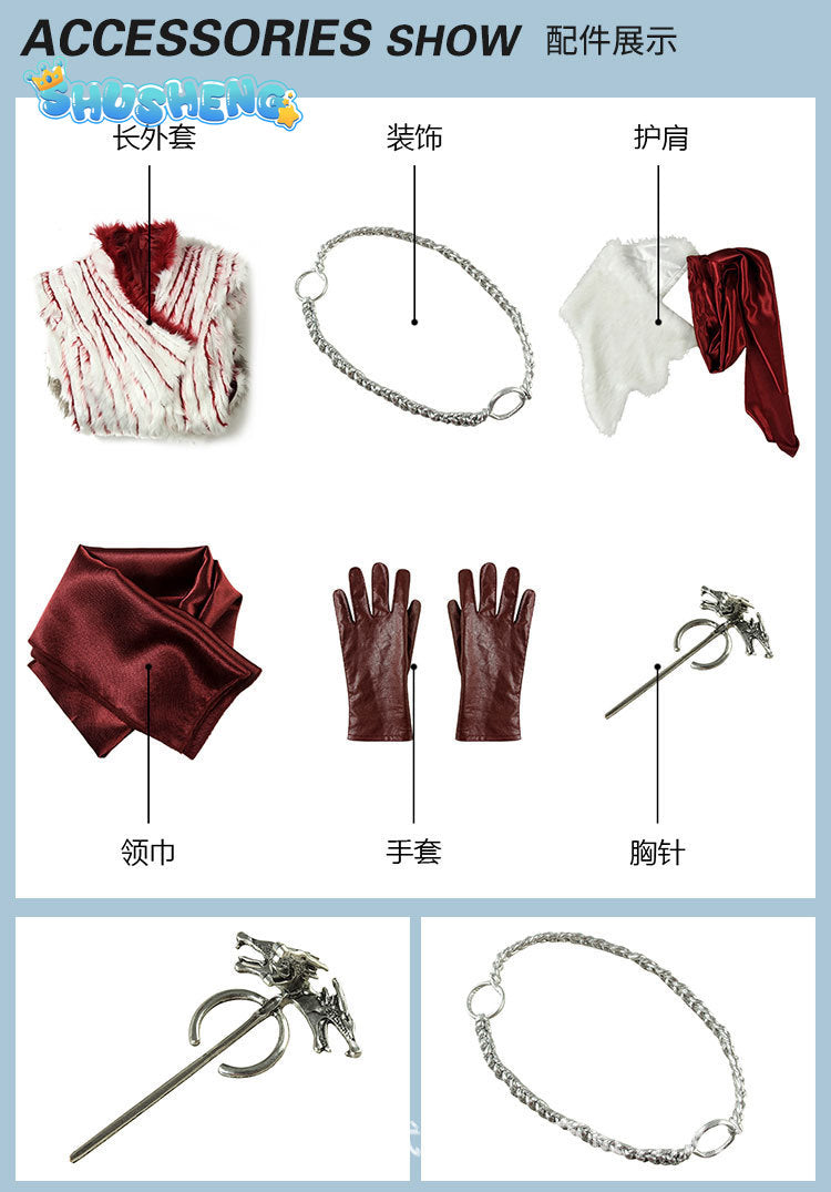 TV series Season 8 Daenerys Cosplay Targaryen Costume Women's Long Sleeves Dress with Brooch Halloween Carnival Party Outfit