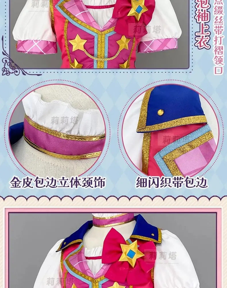 Anime Nijino Yume Aikatsu Stars! Cosplay Costume Cute New Pink Lolita Campus Dress Halloween Party Props Wig Women's Set