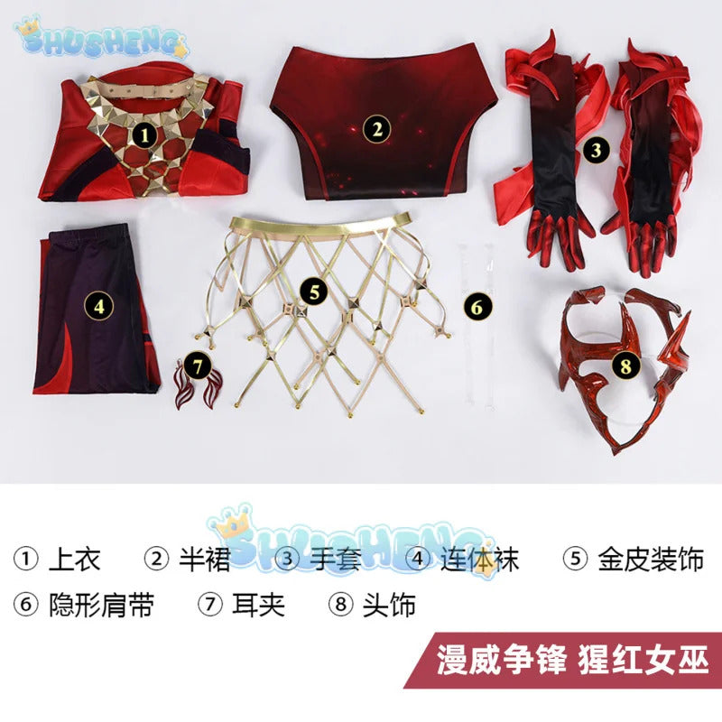 Game Rivals Scarlet Cosplay Witch Costume Emporium Matron Red Top Skirt Outfit Full Set Halloween Scarlet Fantasia Costumes