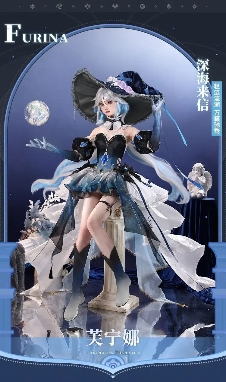 Focalors Genshin Impact Hydro Archon Cosplay Furina Costume Gorgeous Dress Female Wig Props Halloween Party Dress Complete Set