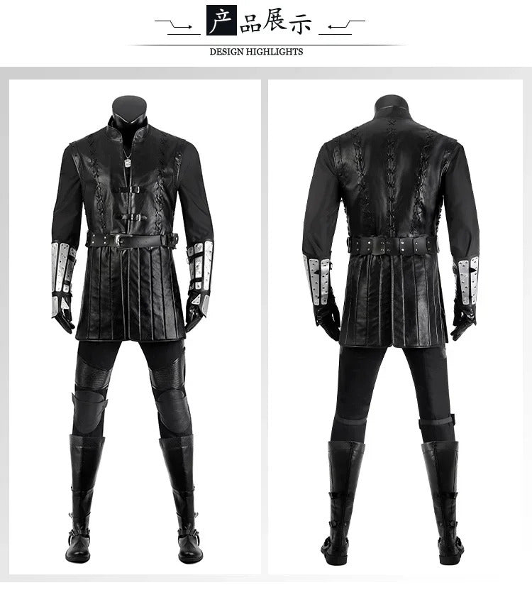 Geralt Witcher 3 Wild Hunt Cosplay Geralt Costume Men Handsome Black Leather Coat Belt Gloves Party Halloween Uniform Full Set