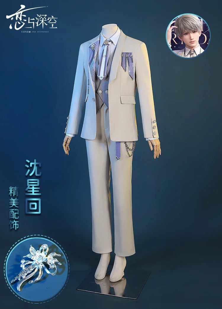 Shusheng-N Love and Deepspace Xavier Cosplay Costume Birthday Outfit Uniform Suit Brooch Halloween Party for Women Men Carnival Props