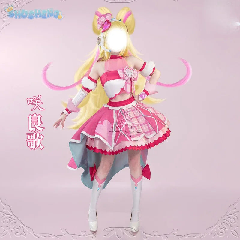 You and Idol Precure♪ Sakura Uta Cosplay Costume Halloween Carnival Women Sweet Pink Lolita Dress Accessories Props Wig Uniform