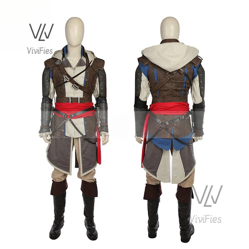 Uniform Outfits Complete Customization Suit Halloween PartyAssassins Cosplay Edward Costume Creed Black Flag Kenway Male