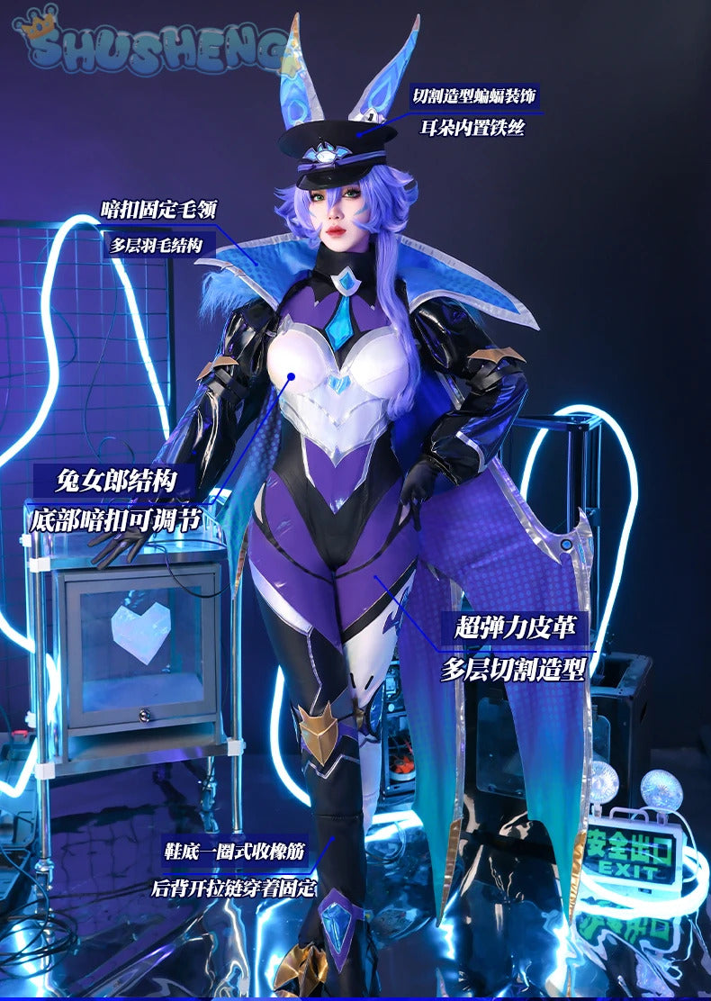 Game LOL battle bat Xayah cosplay costume uniform coat cloak hat gloves women Halloween party Carnival role play outfits