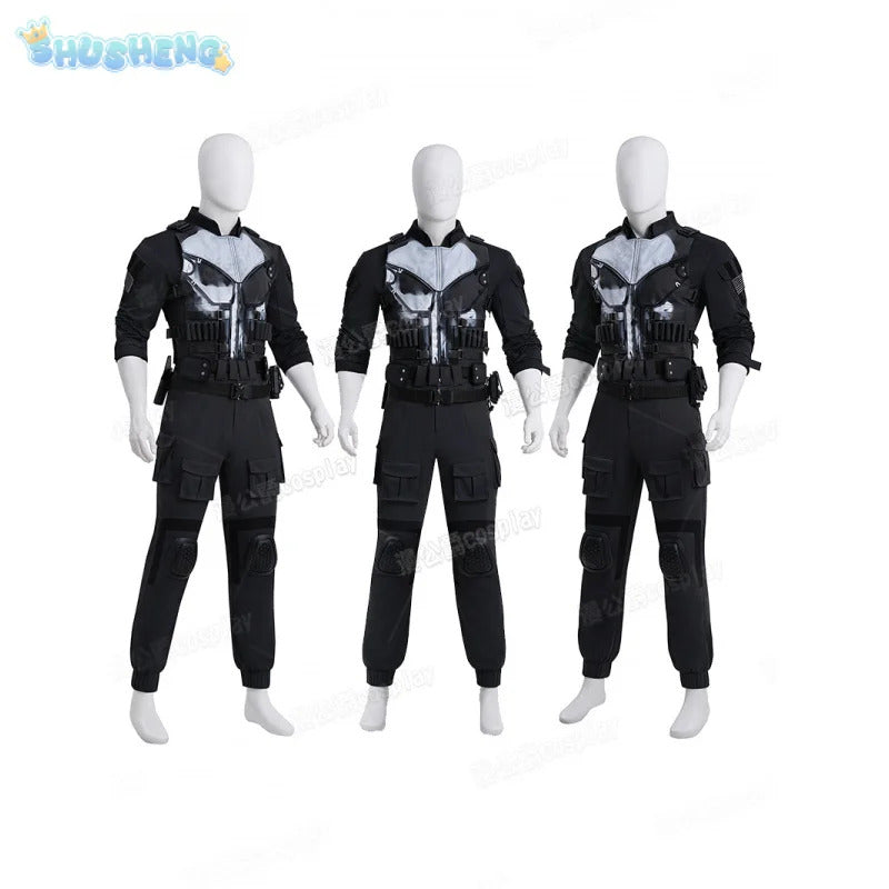 Movie Frank Castle Cosplay Daredevil Cos Born Again Costume Halloween Men's Fantasy Uniform Coat Pants Props Shoes Handsome Set
