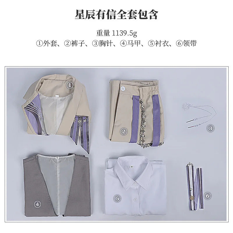 Shusheng-N Love and Deepspace Xavier Cosplay Costume Coat pants vest shirt brooch tie Halloween party fashion uniform Woman Man New set