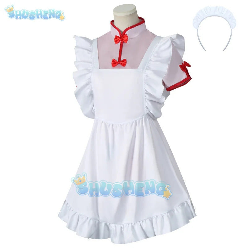 Anime Ranma 1/2 Shampoo Cosplay Costume Wig Dress Maid Uniform Cheongsam Headwear Ranma Saotome Halloween Party Women Girls Prop