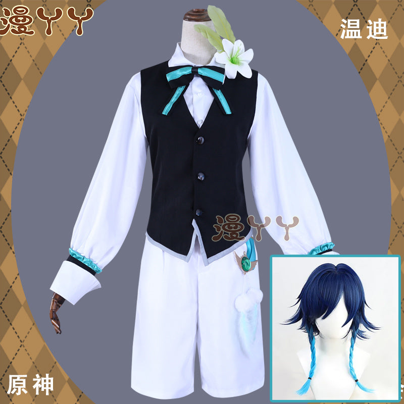 Anime Game Genshin Impact Venti Cosplay Costume Concert Swallowtail Suit Vest Wig Man Woman Carnival Masquerade Ball Set