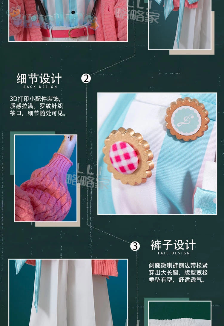 Fragaria Memories Kurode Merold Cosplay Costume Cute and sweet pink sweater jacket pants, wig Halloween party uniform MEROLD set