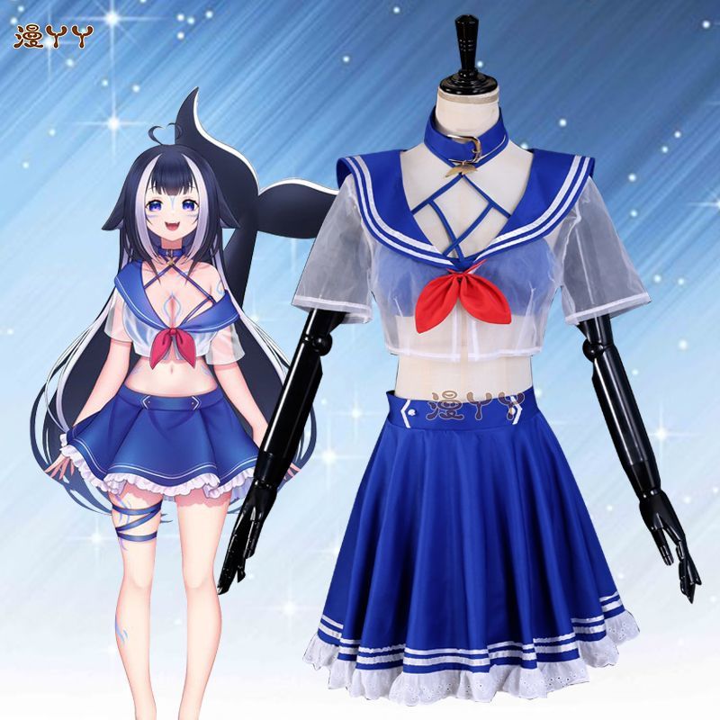 Anime Virtual YouTuber Shylily Lily Cosplay Costume Summer Day Swimwear Bikini Woman Sexy Kawaii Sand Party Sailor Suit