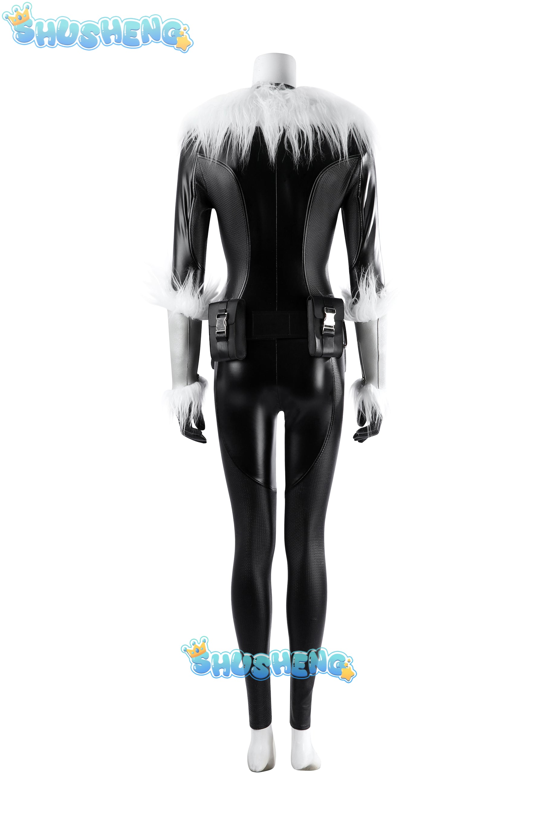 Women's Fortnite Cat Fullbody Black Catsuit Cosplay Costume Whip Zipper Patch for Halloween Cosplay costume