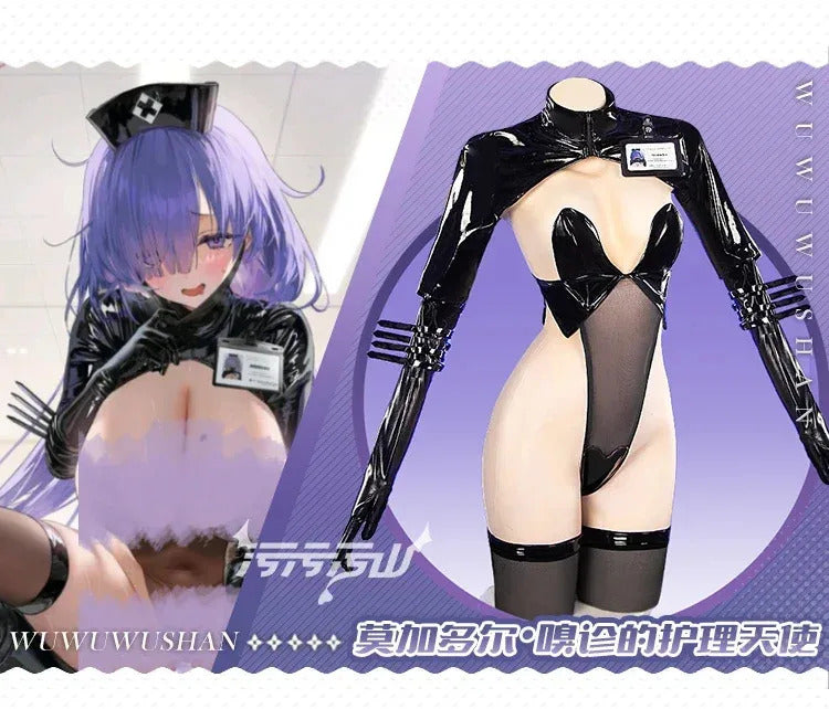 Game Sur Lane Mogador MNF Cosplay Costume Halloween party sexy black leather jumpsuit uniform accessories wig props women's set