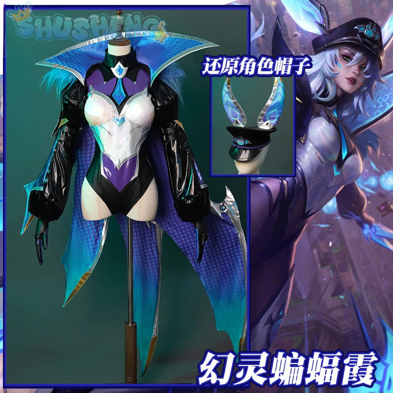 Game LOL battle bat Xayah cosplay costume uniform coat cloak hat gloves women Halloween party Carnival role play outfits
