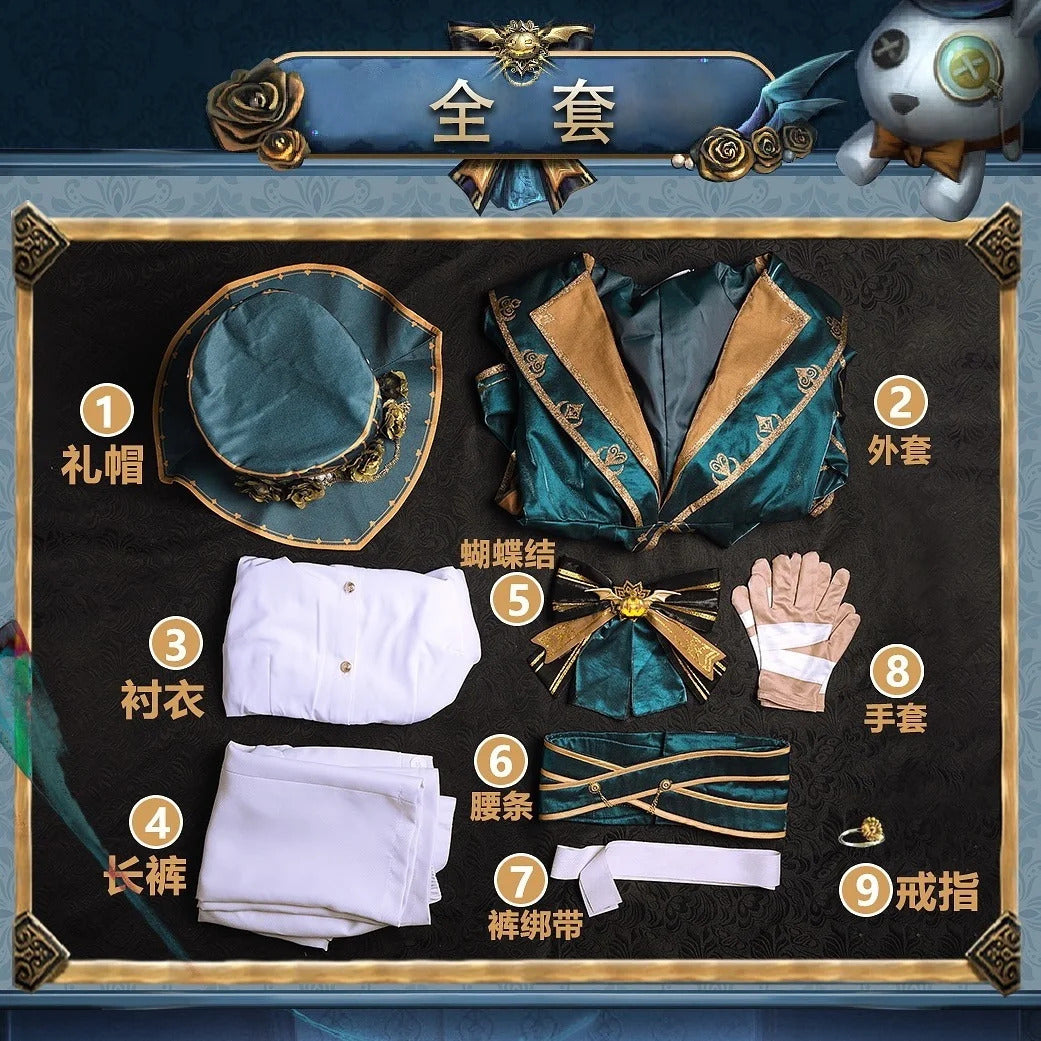 Mike Morton Acrobat Cosplay Game Identity Ⅴ Costume Top Hat Bow Tie Gloves Ring Halloween Christmas Handsome Fashion Uniform Set