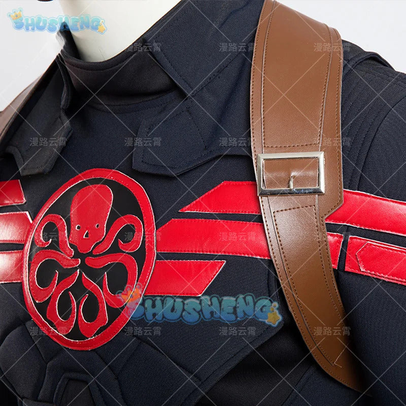 Movie Superhero Steven Rogers Captain Cosplay Hydra Costume Mask Shawl Gloves Pants Waist Bag Shoe Cover Halloween Men Uniform