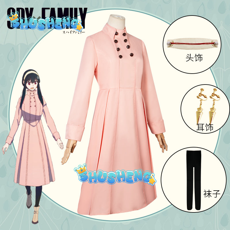 Spy X Family Yor Forger Cosplay Costume Pink Dress Anime Wig Earrings Headwear Stockings Yor Briar Daily Outfit Women Girl