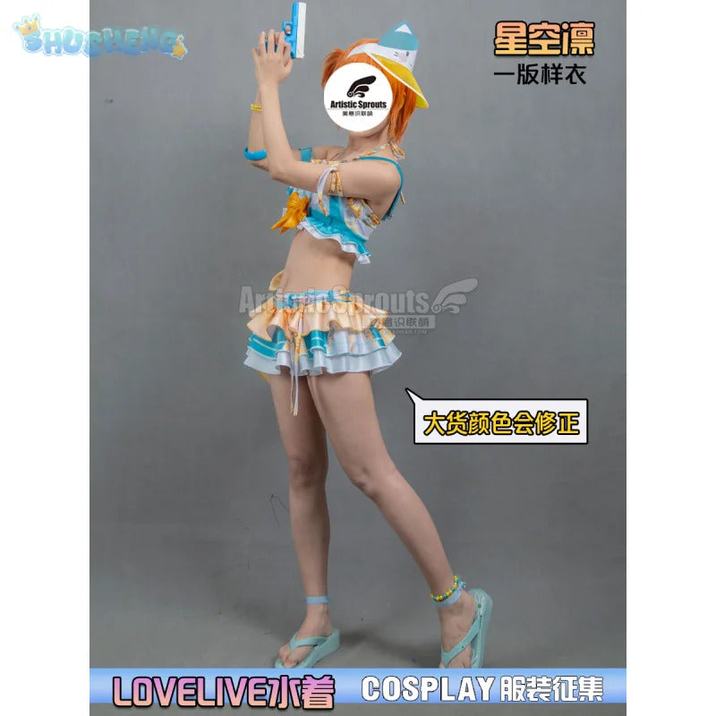 Anime LoveLive! Rin Hoshizora Cosplay Costume Women Halloween Party Sweet Top Skirt Headwear Set Summer Vacation Beach swimwear