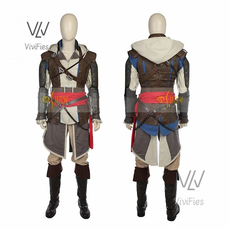 Uniform Outfits Complete Customization Suit Halloween PartyAssassins Cosplay Edward Costume Creed Black Flag Kenway Male